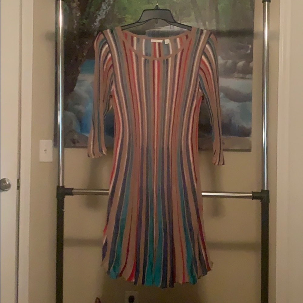 Dress with slip underneath 3/4 sleeve below knee